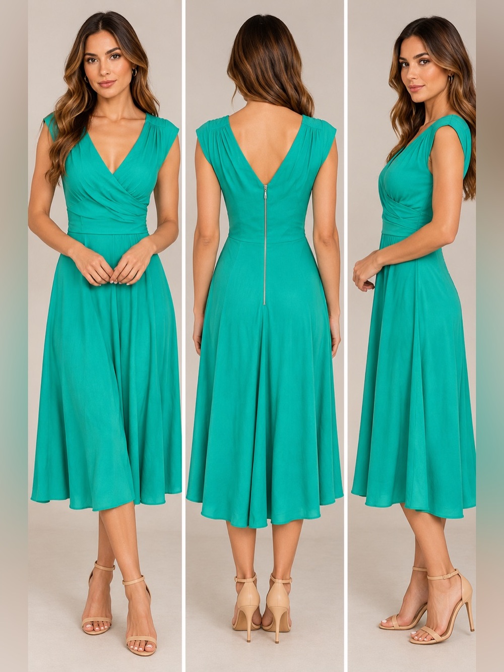 Kate Spade New York Emerald Green Crepe Faux Wrap Midi Dress 6 EUC